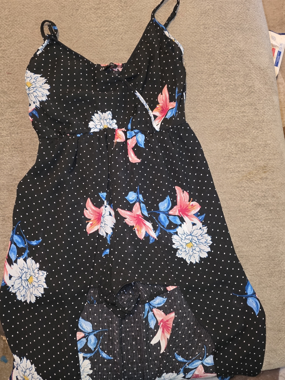 As U Wish Floral Print Romper with a High-low Overlay Train Small